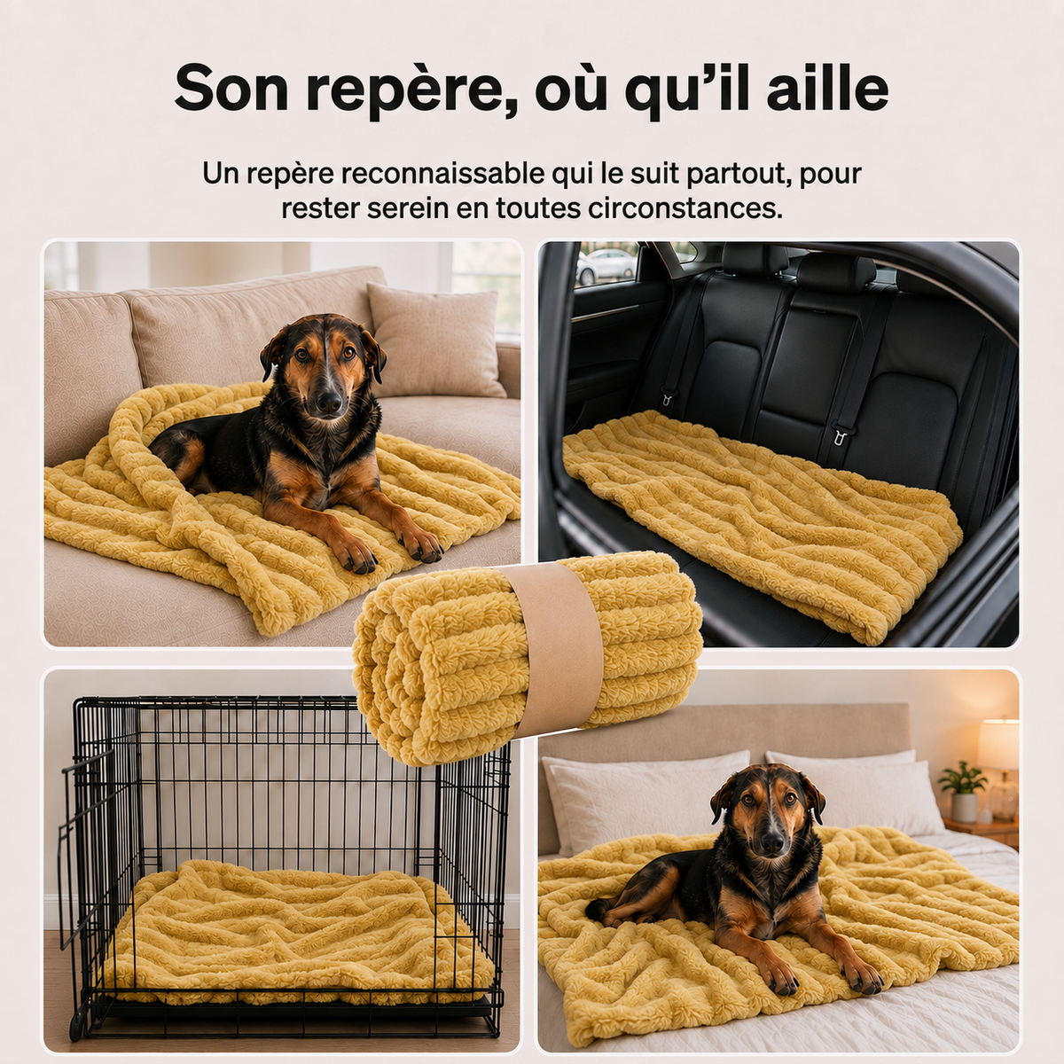 La Couverture de Réconfort Émotionnel sur le canapé, en voiture, dans la caisse et sur le lit